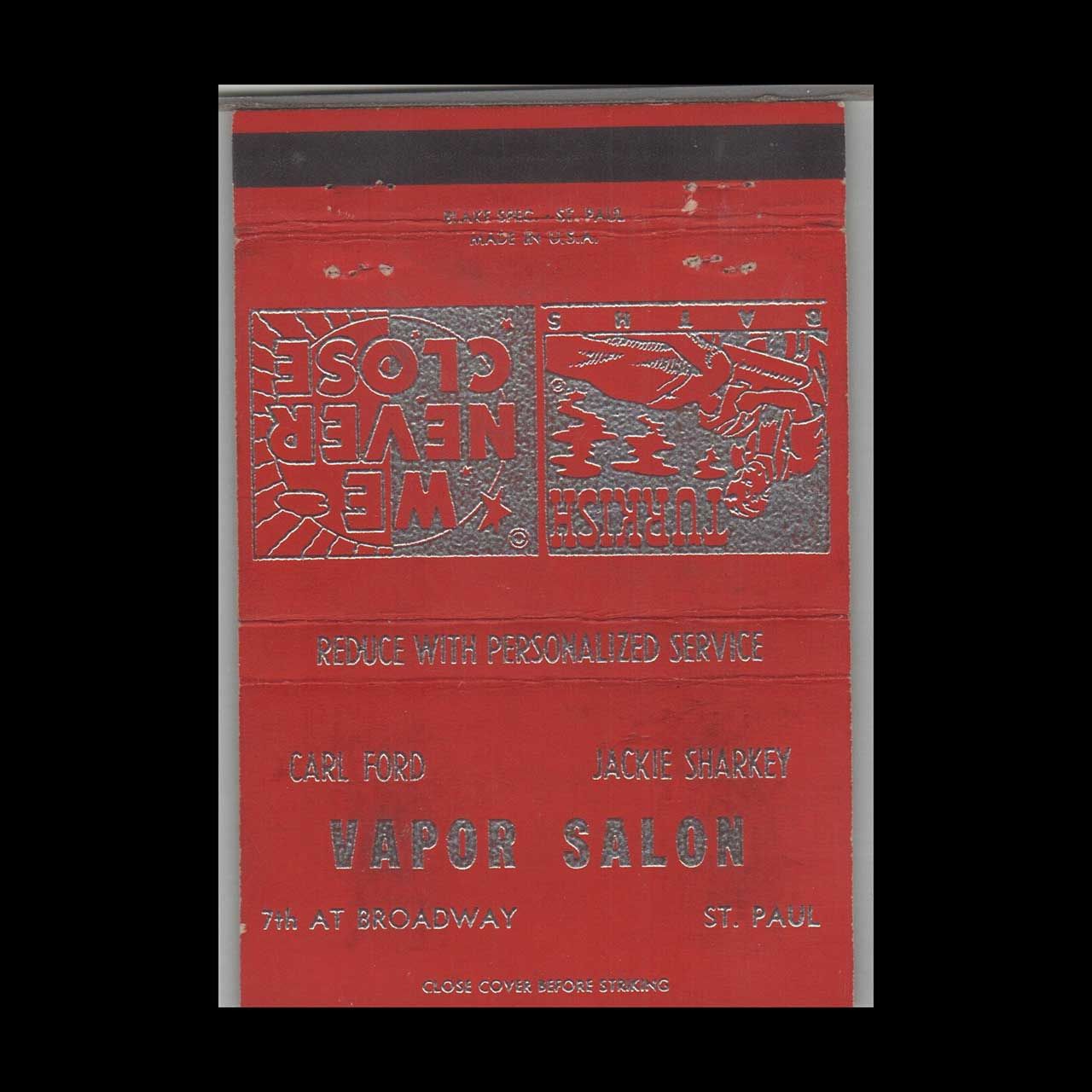 Vapor Salon St Paul MN Vintage Matchbook Advertising Cover