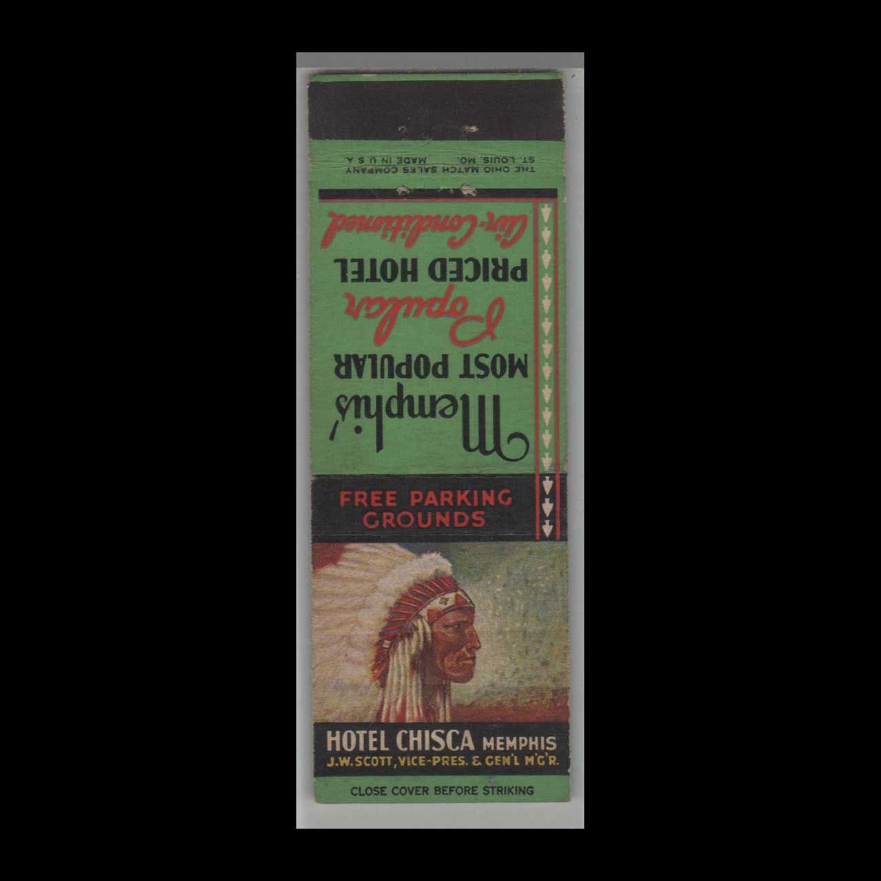 Vintage Hotel Hotel Chisca Memphis, TN Vintage Matchbook Advertising Cover