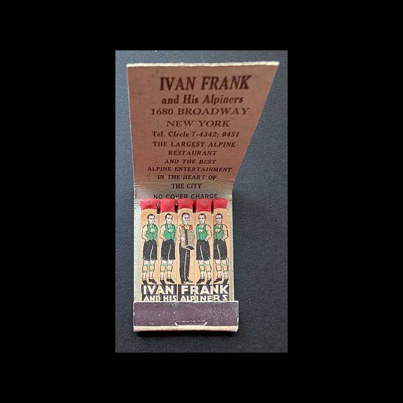 Full Length Feature Matchbook Missing Stick Ivan Frank&#39;s Hofbrau New York, NY Vintage Matchbook Advertising Cover
