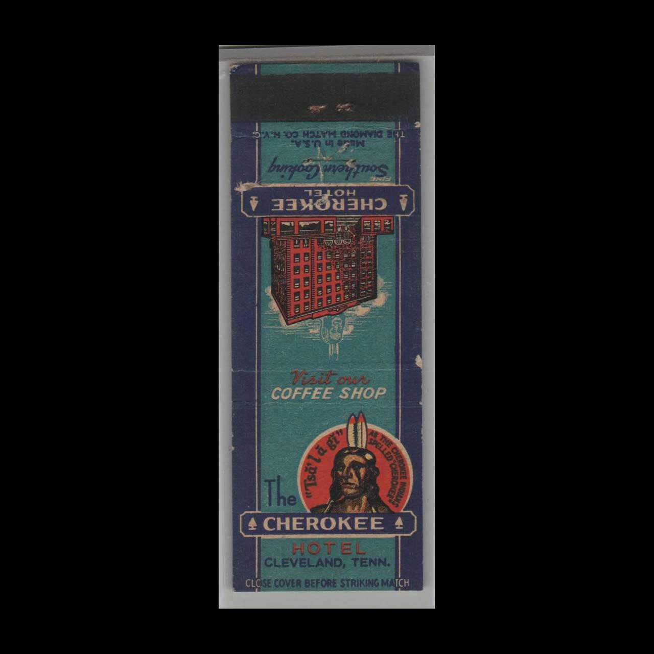 Vintage Hotel The Cherokee Hotel Cleveland, TN Vintage Matchbook Advertising Cover