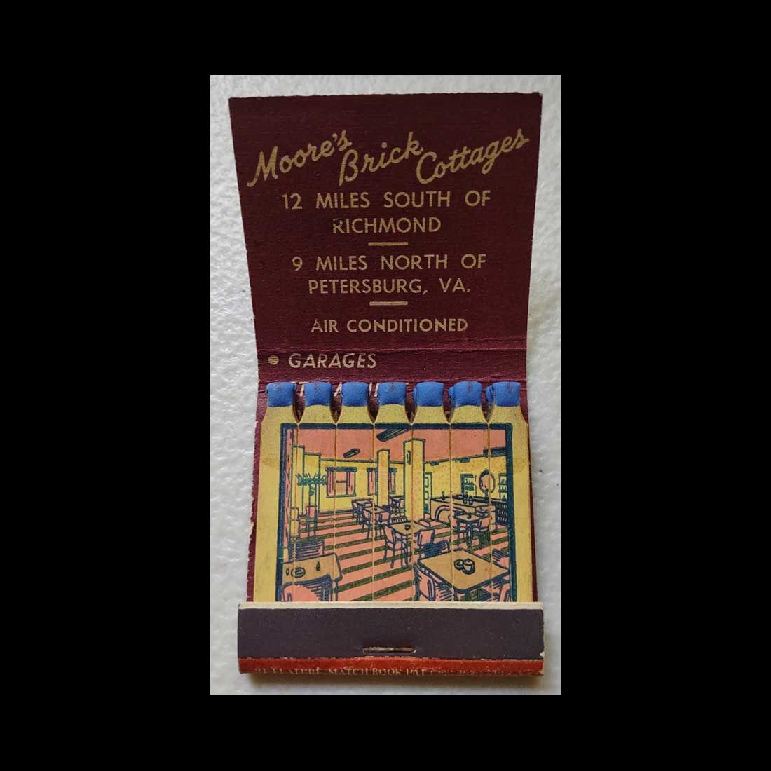 Vintage Feature Matchbook Moore&#39;s Brick Cottages Richmond Petersburg, VA Vintage Matchbook Advertising Cover