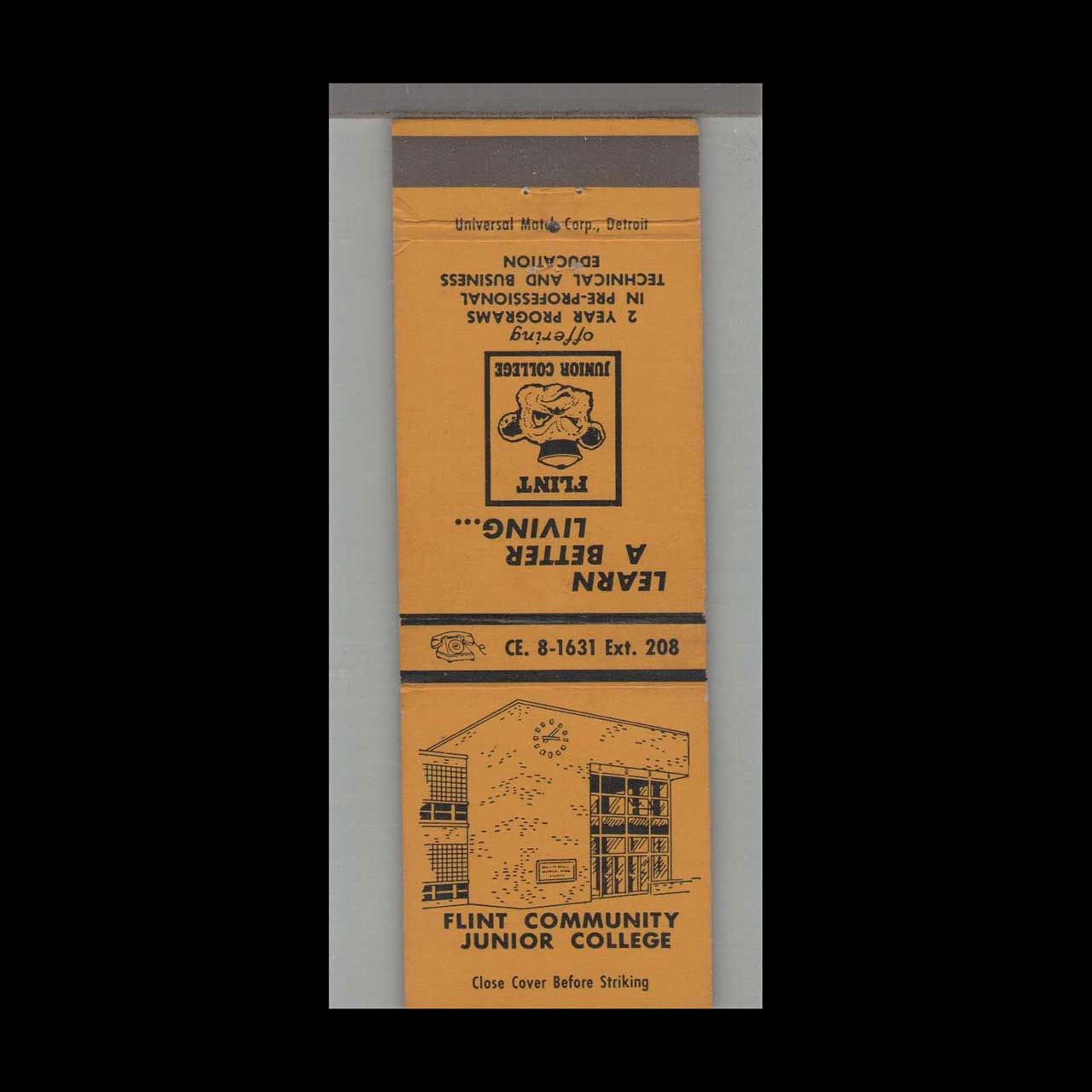 College - University- Flint Community Junior College Vintage Matchbook Advertising Cover
