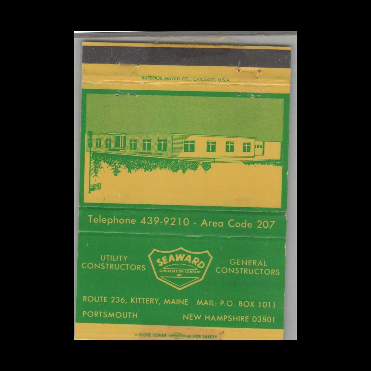 Seaward Construction Company Portsmouth NH Vintage Matchbook Advertising Cover