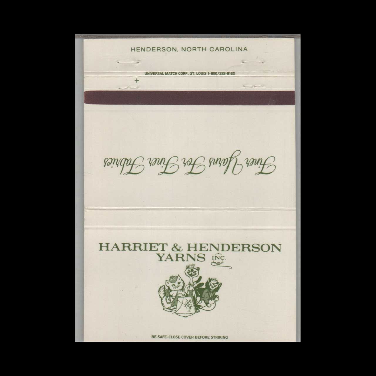 Harriet &amp; Henderson Yarns Henderson NC #2 Vintage Matchbook Advertising Cover
