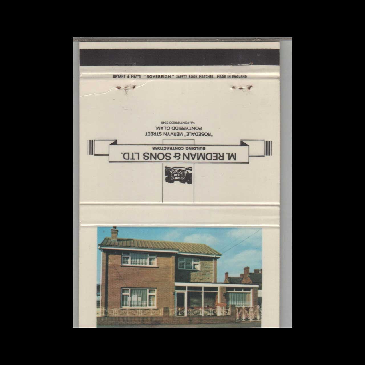 M. Redman &amp; Sons Ltd Building Contractors Vintage Matchbook Advertising Cover