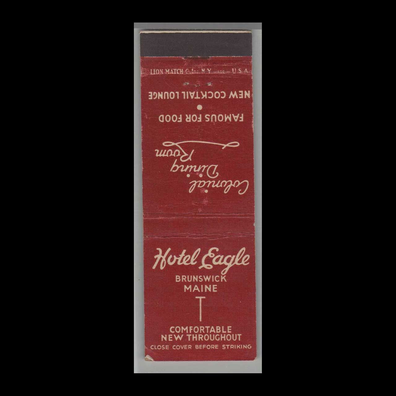 Vintage Hotel Hotel Eagle Brunswick, ME Vintage Matchbook Advertising Cover