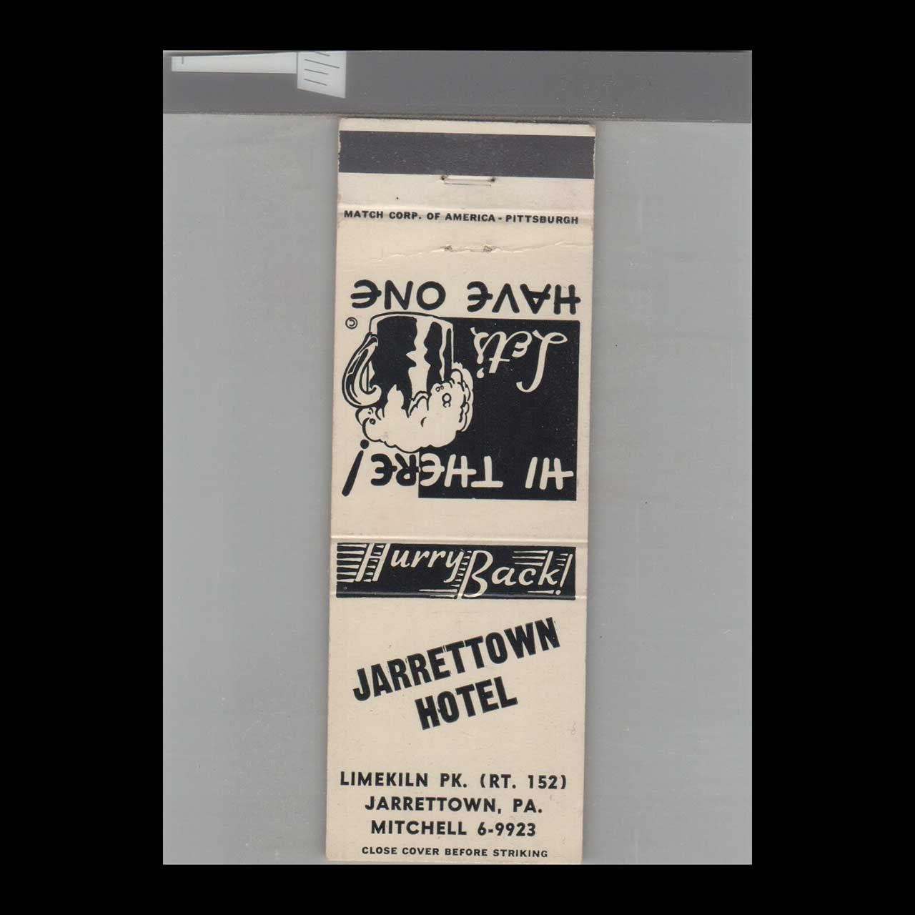 Jarrettown Hotel Jarrettown, PA Vintage Matchbook Advertising Cover