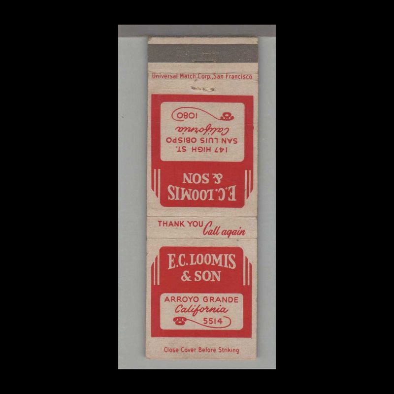 Farm E.C. Loomis &amp; Son Feeds &amp; Seeds Arroyo Grande, CA Vintage Matchbook Advertising Cover