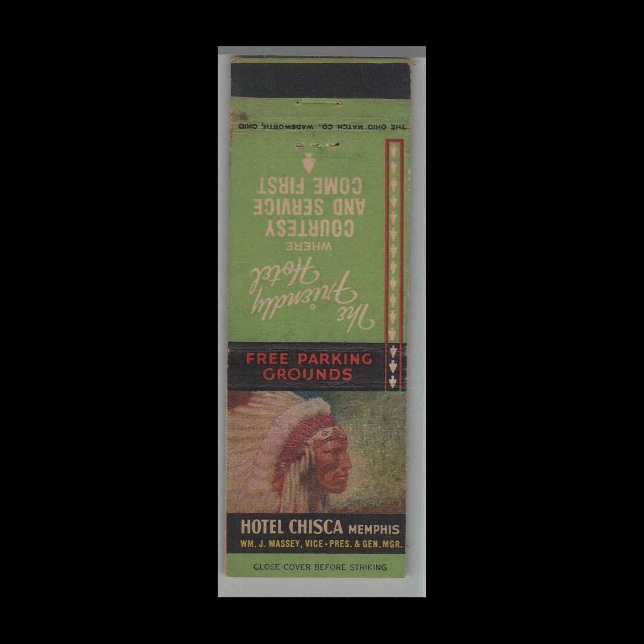 Vintage Hotel Hotel Chisca Memphis, TN Vintage Matchbook Advertising Cover