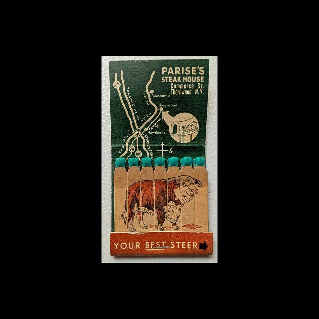 Feature Matchbook Full Book Parise&#39;s Steak House Thornwood, NY Vintage Matchbook Advertising Cover