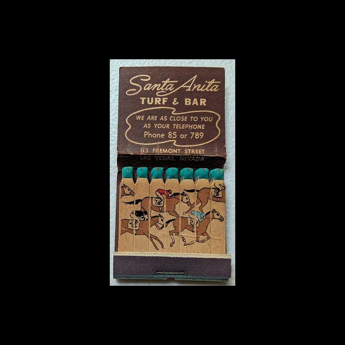 Feature Matchbook Full Book Santa Anita Turf &amp; Bar -- Cracked Saddle Vintage Matchbook Advertising Cover