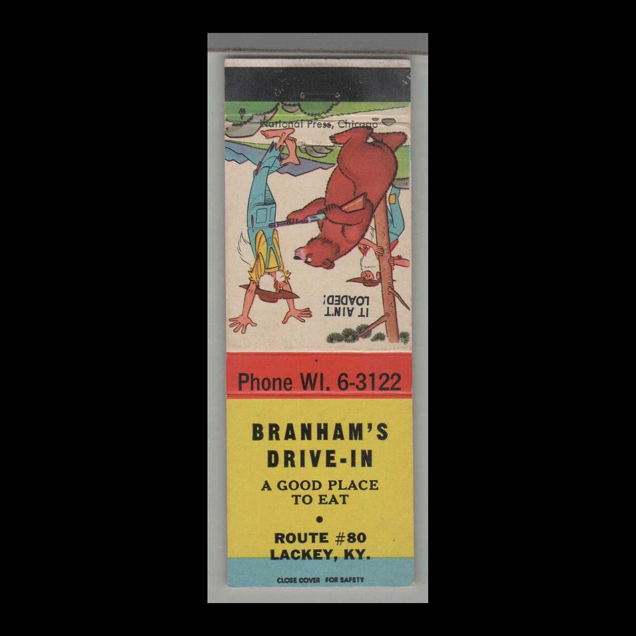 Branham&#39;s Drive-In Lackey, KY Vintage Matchbook Advertising Cover