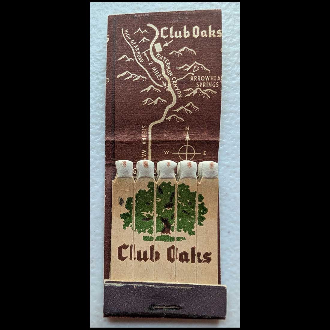 Feature Matchbook Full Book Club Oaks Hotel Restaurant San Bernardino, CA Vintage Matchbook Advertising Cover