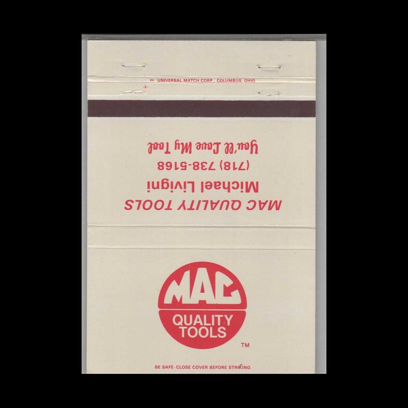 MAC Quality Tools Michael Livingni Vintage Matchbook Advertising Cover