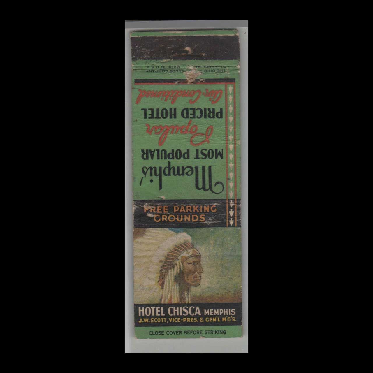 Vintage Hotel Hotel Chisca Memphis, TN Vintage Matchbook Advertising Cover