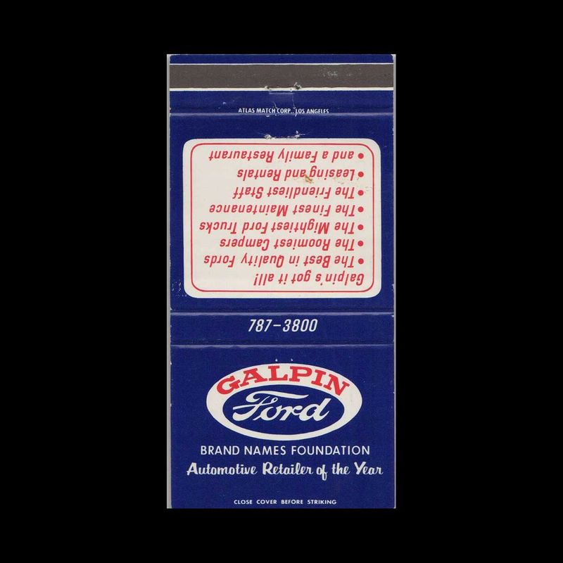 Ford Dealer Galpin Ford Panorama City, CA Vintage Matchbook Advertising Cover