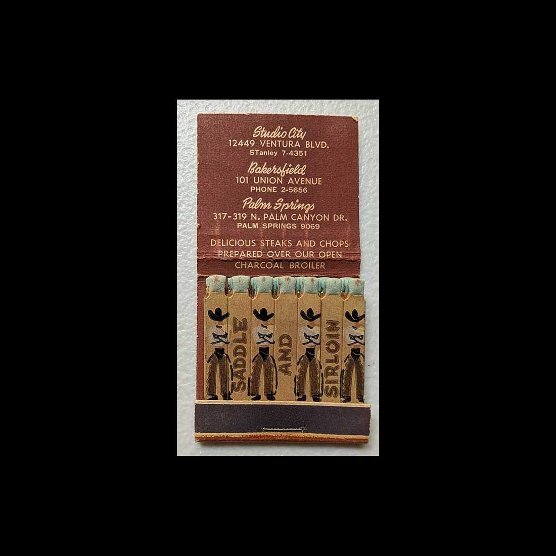 Feature Matchbook Full Book Saddle &amp; Sirloin Restaurants Palm Springs, CA Vintage Matchbook Advertising Cover