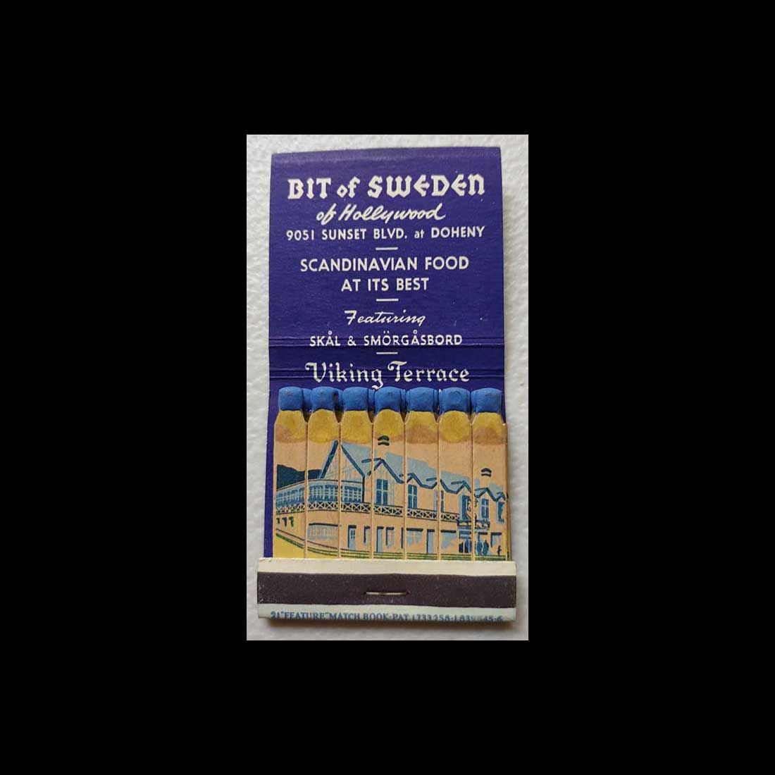 Vintage Feature Matchbook Bit Of Sweden Of Hollywood, CA Vintage Matchbook Advertising Cover