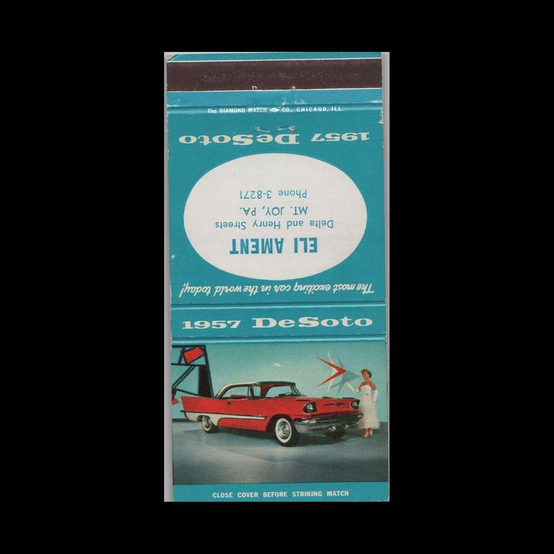 1957 DeSoto Dealer Lewisburg Auto Supply Lewisburg, PA Vintage Matchbook Advertising Cover