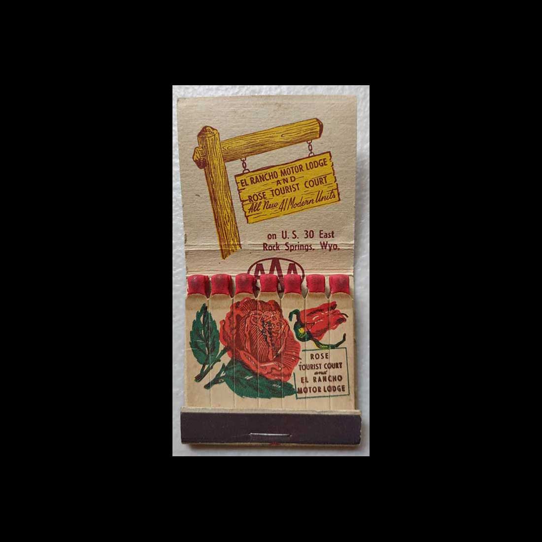 Full Vintage Feature Matchbook The Rancho Motor Lodge Rock Springs, WY Vintage Matchbook Advertising Cover