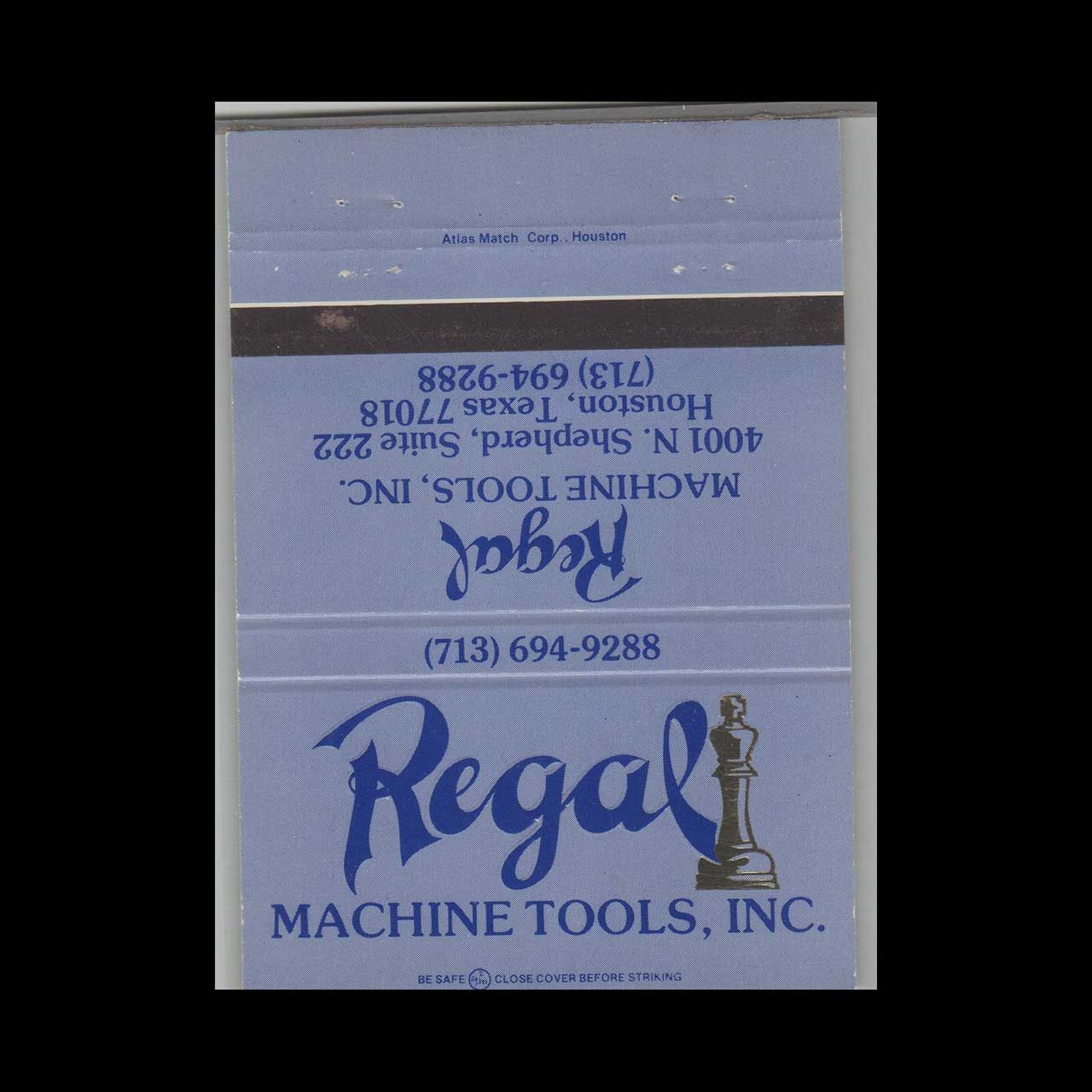 Regal Machine Tools Inc Houston TX Vintage Matchbook Advertising Cover