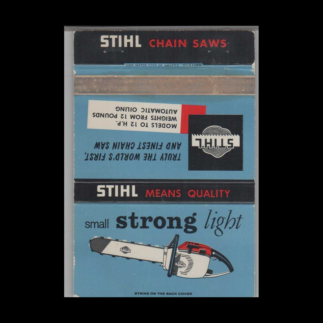 STIHL Chain Saws  Stihl Means Quality Vintage Matchbook Advertising Cover