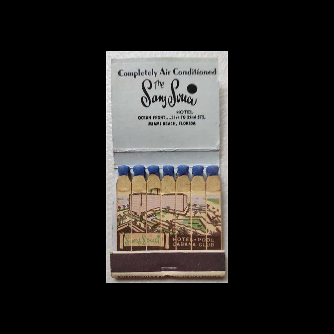 Full Vintage Feature Matchbook The San Souci Hotel Miami Beach, FL Vintage Matchbook Advertising Cover