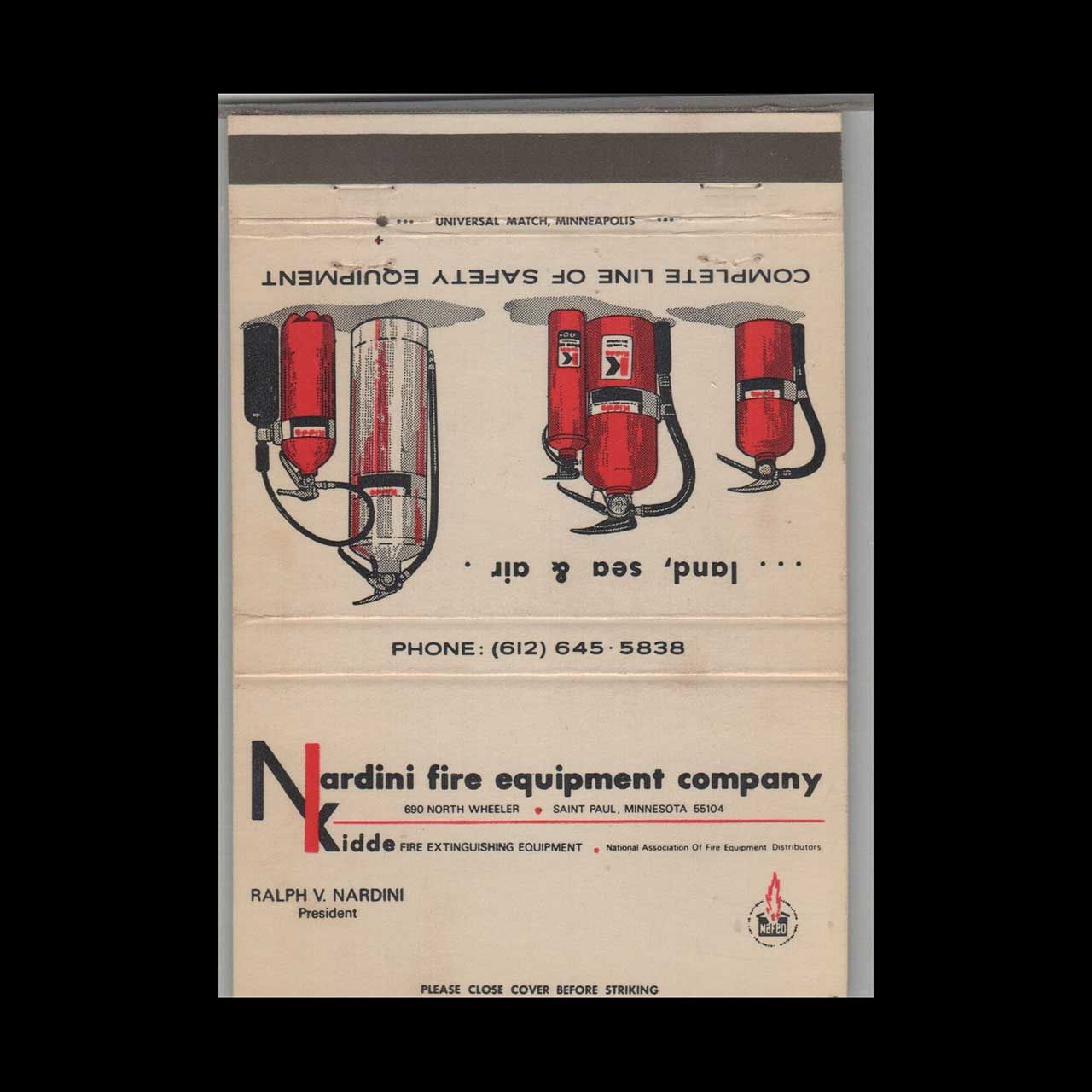 Nardini Fire Equipment Company St Paul MN Vintage Matchbook Advertising Cover