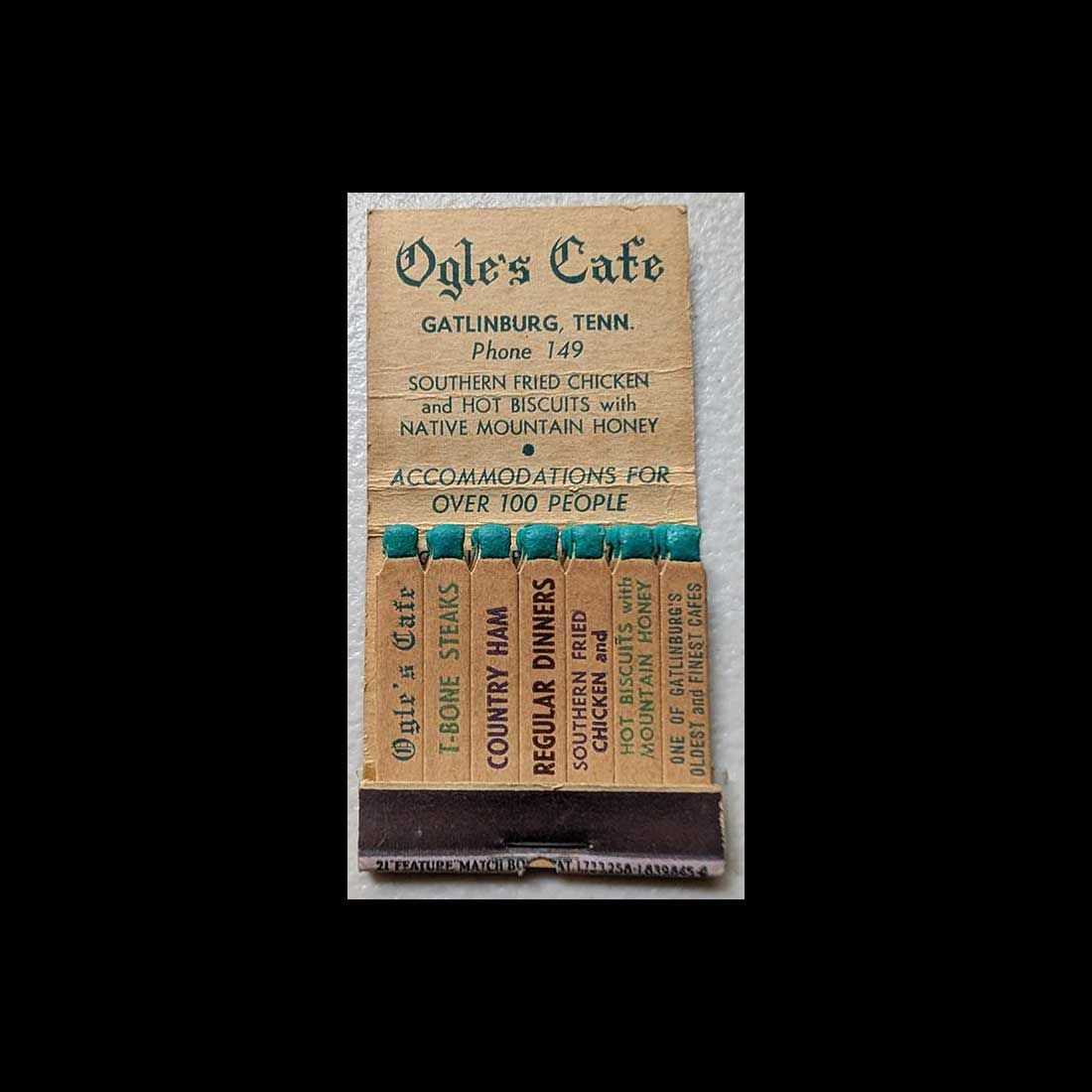 Feature Matchbook Full Book Ogles Cafe In The Heart Of The Smokies Gatlinburg TN Vintage Matchbook Advertising Cover