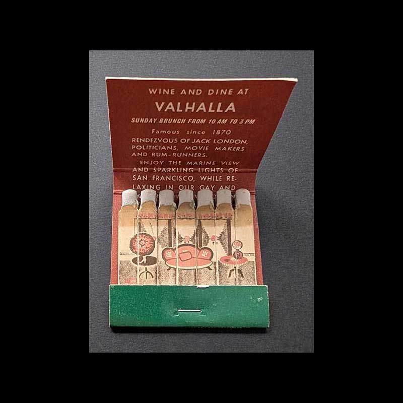 Feature Matchbook Full Book Sally Stanford&#39;s Valhalla Inn Sausalito CA Vintage Matchbook Advertising Cover