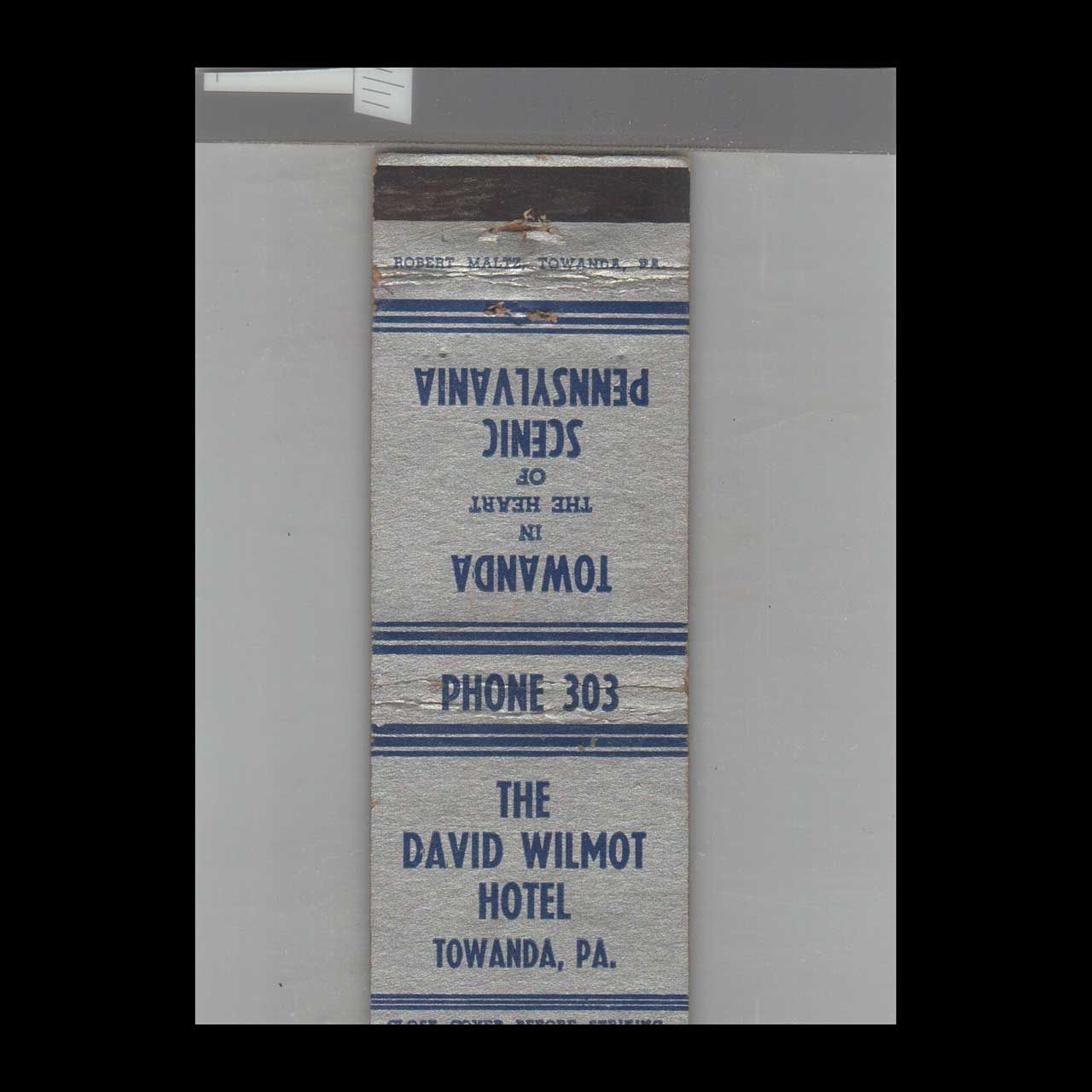 The David Wimont Hotel Towanda, PA Vintage Matchbook Advertising Cover