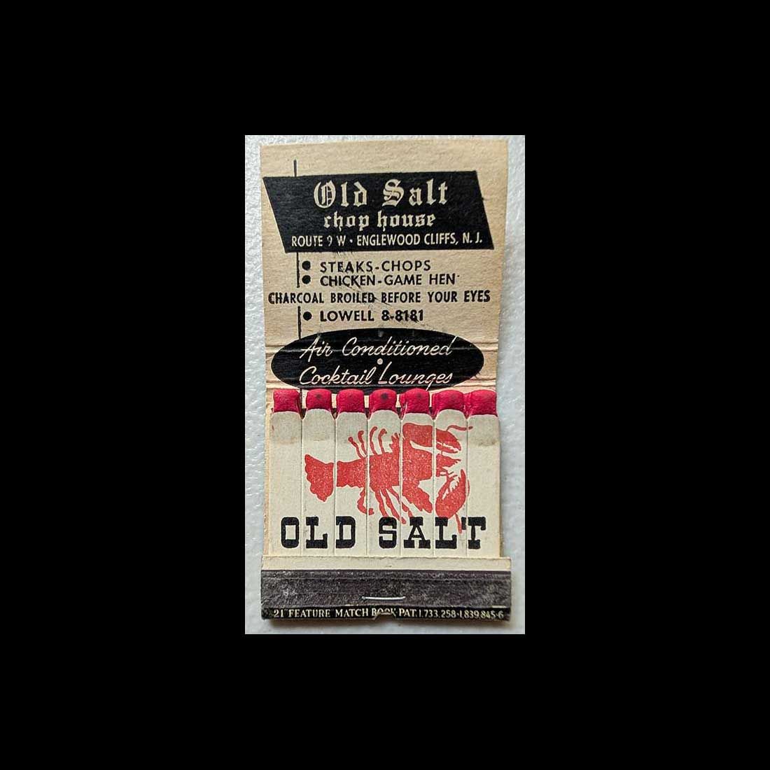 Feature Matchbook Full Book Old Salt Chop House Englewood Cliffs, NJ Vintage Matchbook Advertising Cover
