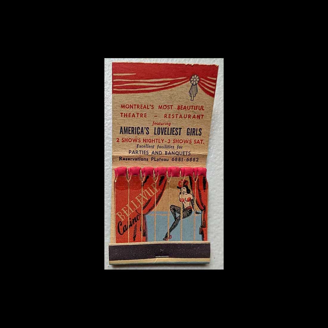 Feature Matchbook Full Length Full Book Bellevue Casino Montreal, Quebec Canada Vintage Matchbook Advertising Cover