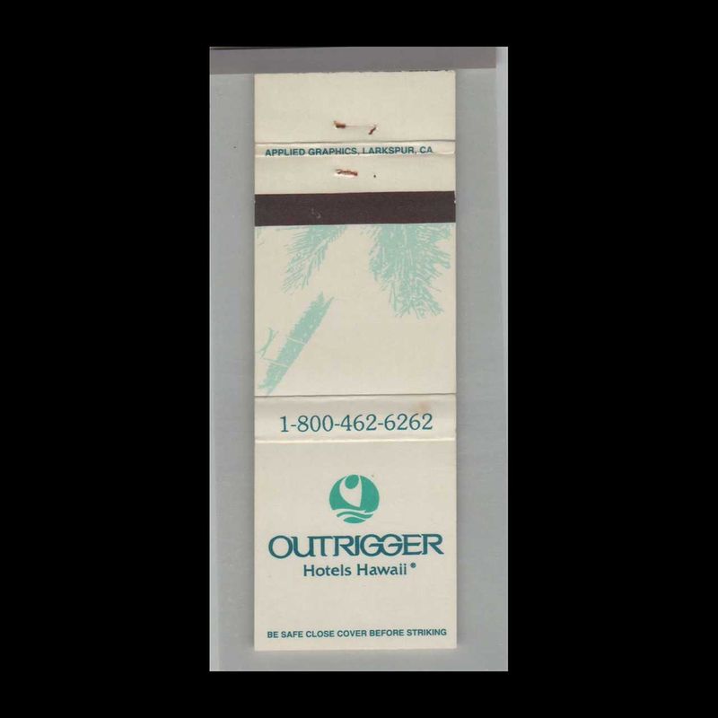 Hawaii Outrigger Hotels, Hawaii Vintage Matchbook Advertising Cover