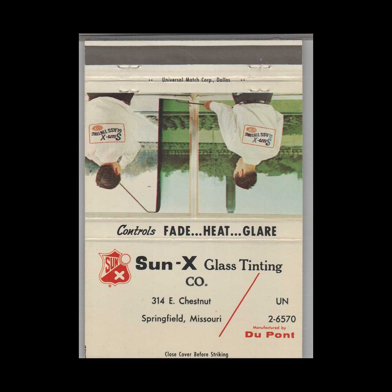 Sun-X Glass Tinting Co Springfield MO Vintage Matchbook Advertising Cover