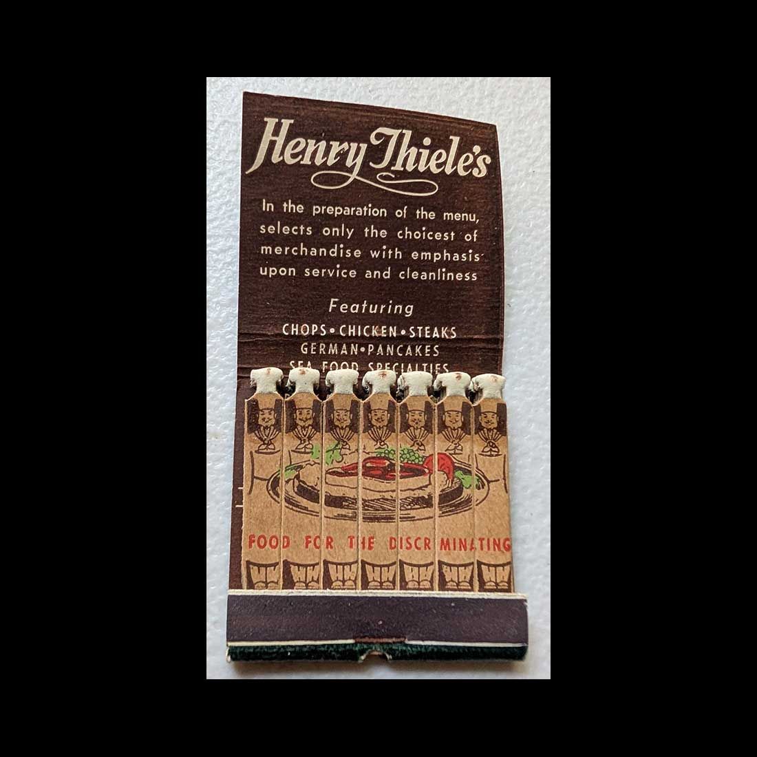Feature Matchbook Full Book Henry Thiele&#39;s Restaurant Portland Vintage Matchbook Advertising Cover