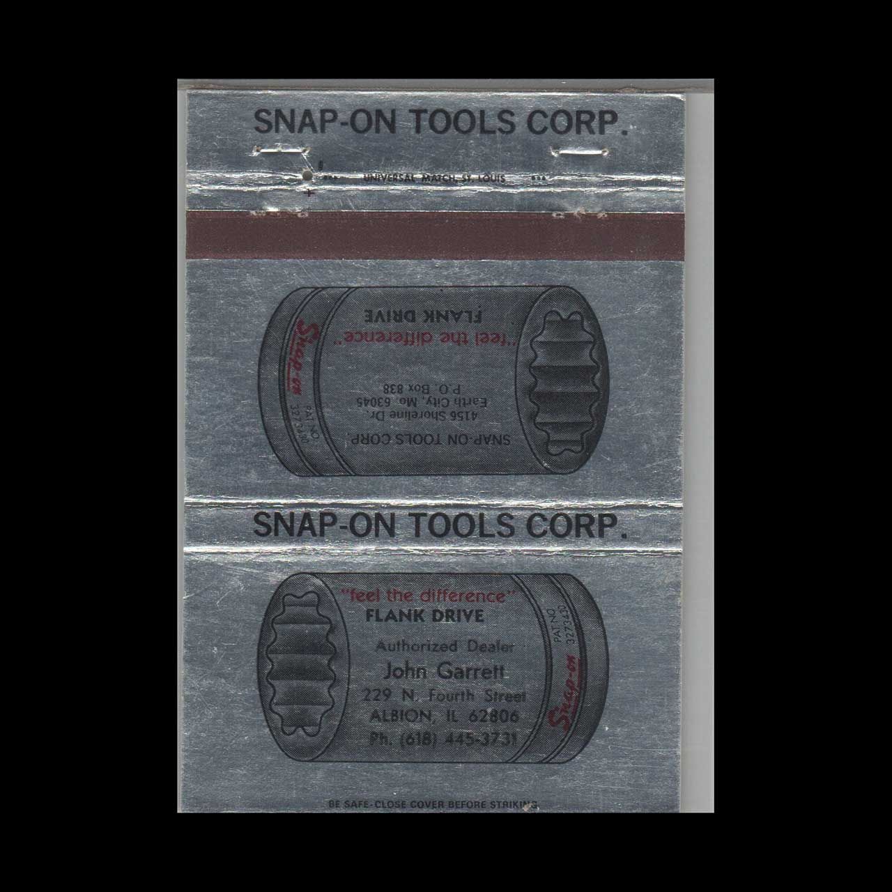Snap-On Tools John Gareell Albion IL Vintage Matchbook Advertising Cover