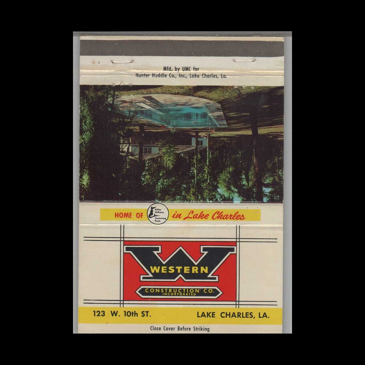 Western Construction Co Lake Charles LA Vintage Matchbook Advertising Cover