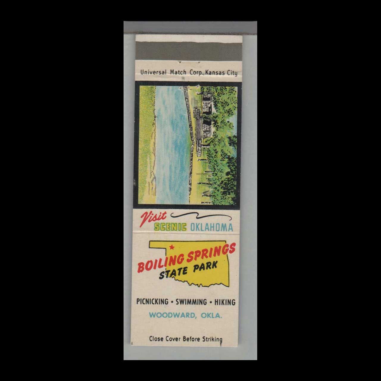 Oklahoma State Park - Boiling Springs State Park Woodward, OK Vintage Matchbook Advertising Cover