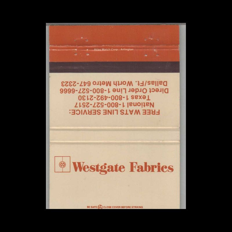 Westgate Fabrics Dallas TX Vintage Matchbook Advertising Cover