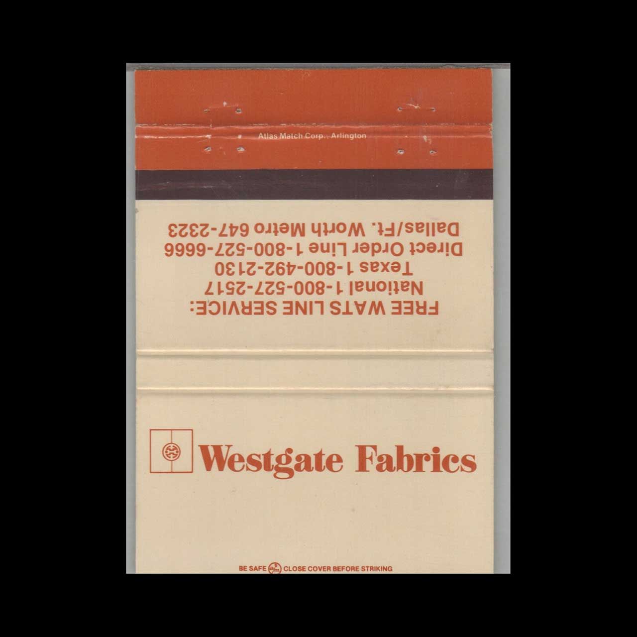 Westgate Fabrics Dallas TX Vintage Matchbook Advertising Cover
