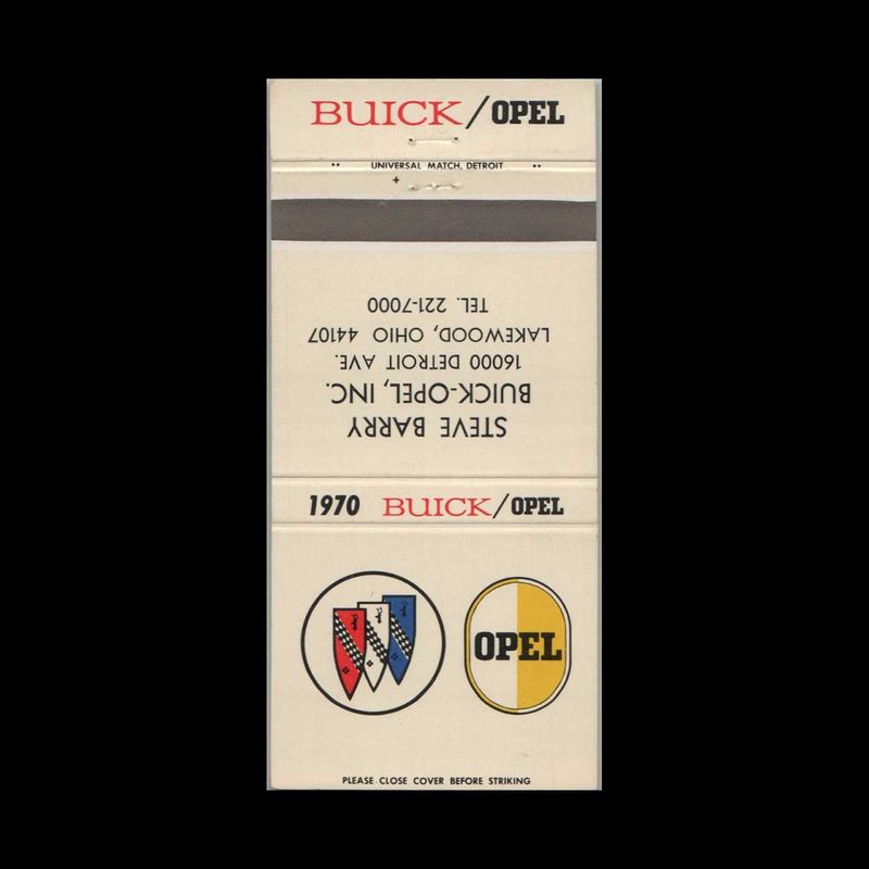 1970 Buick Dealer - Steve Barry Buick Opel Lakewood, OH Vintage Matchbook Advertising Cover