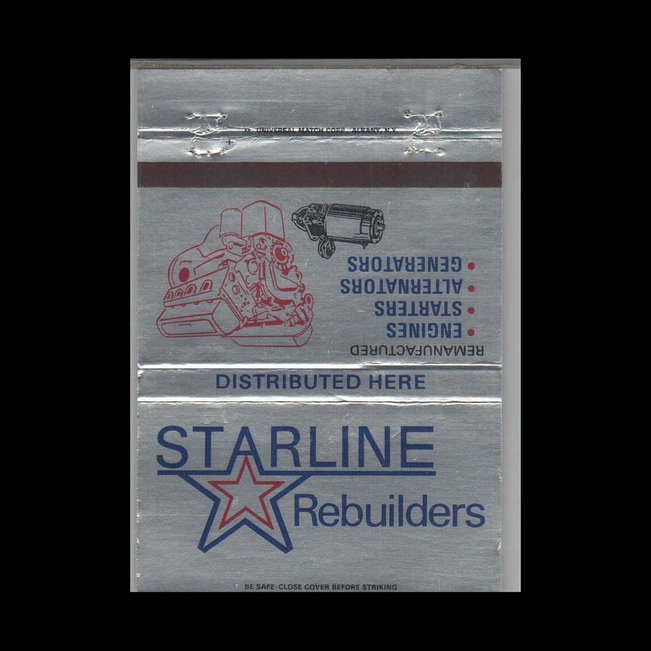 Starline Electric Motor Rebuilders Vintage Matchbook Advertising Cover
