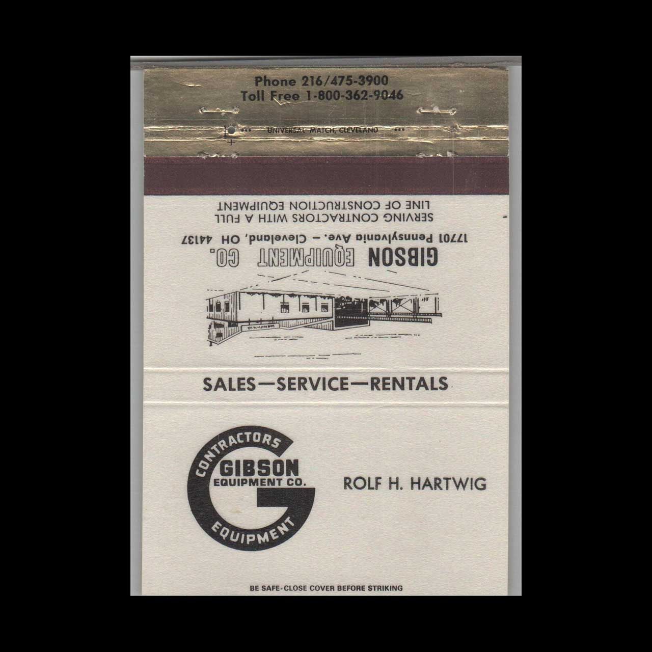 Gibson Equipment Co Cleveland OH Vintage Matchbook Advertising Cover