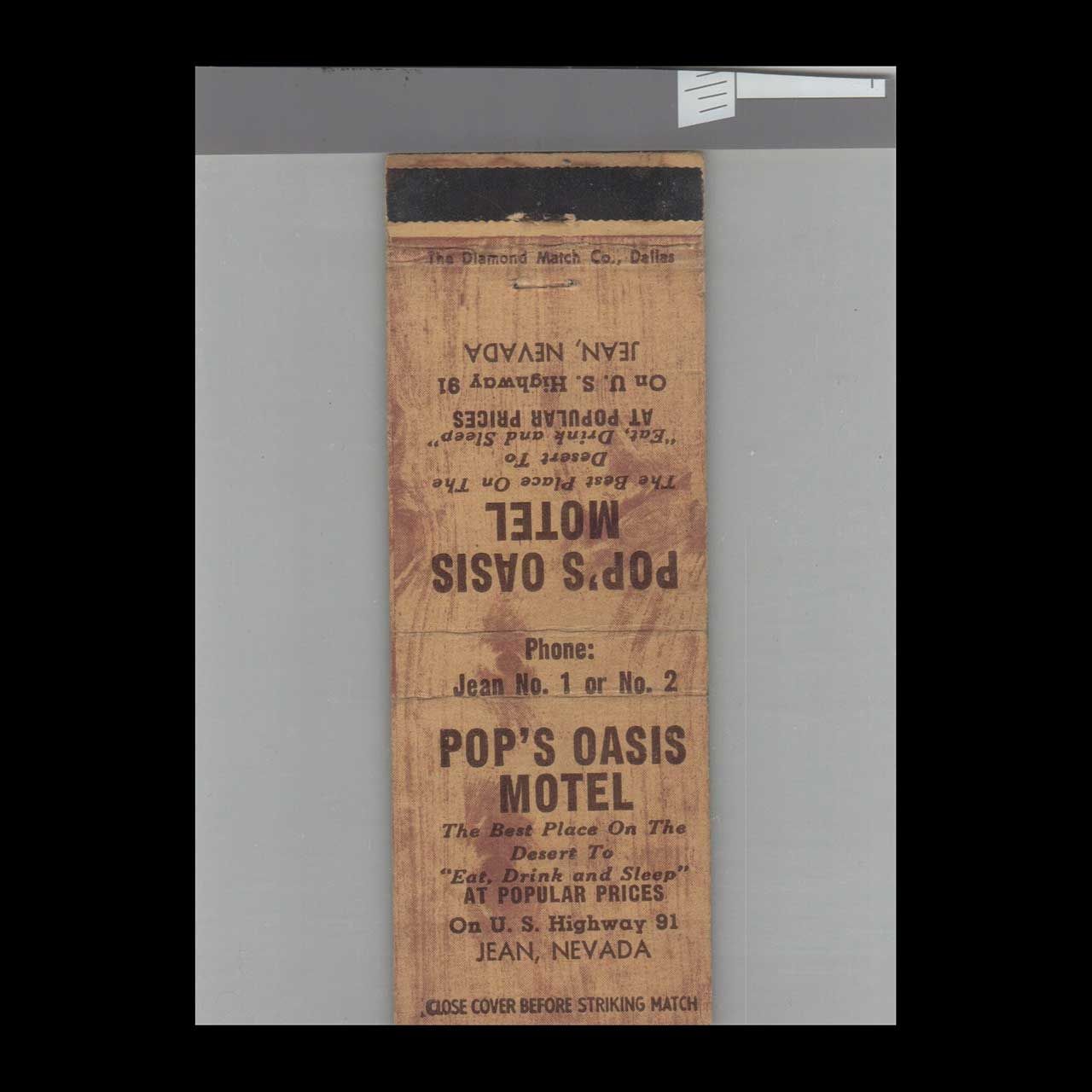 Pop&#39;s Oasis Motel Jean, NV Vintage Matchbook Advertising Cover