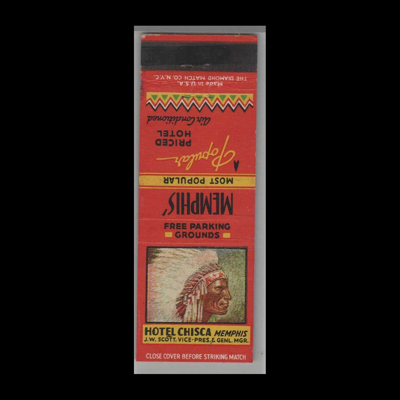 Vintage Hotel Hotel Chisca Memphis, TN Vintage Matchbook Advertising Cover