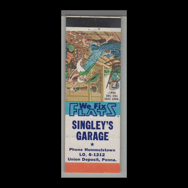 Singley&#39;s Garage Union Deposit, PA Vintage Matchbook Advertising Cover