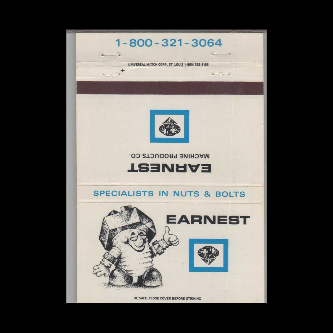 Earnest Machine Products Co MO Vintage Matchbook Advertising Cover