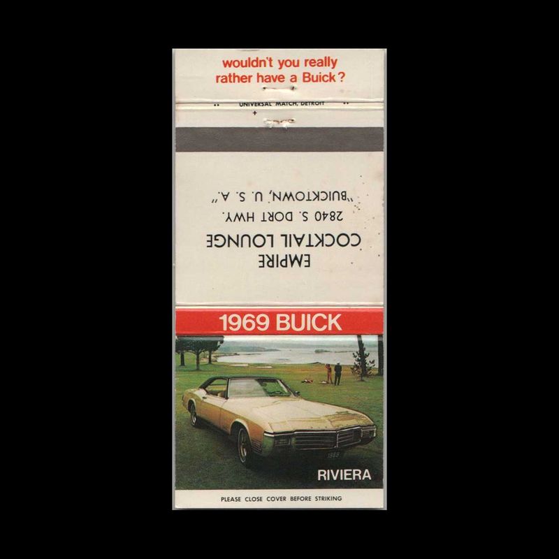 1969 Buick Dealer Empire Cocktail Lounge Buicktown, USA Vintage Matchbook Advertising Cover