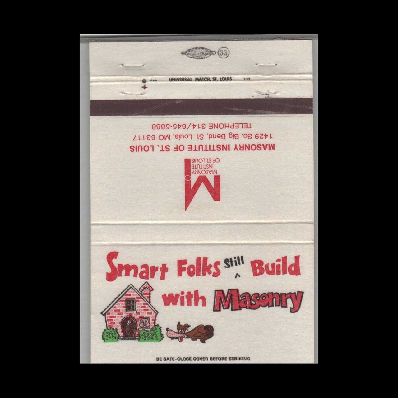 Masonry Institute of St. Louis MO Vintage Matchbook Advertising Cover